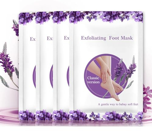 4 Paar Fußmaske Hornhaut - Lavendel Hornhautentferner - Natürlich Sanft Foot Peel Mask Feuchtigkeitsspendende - Fussmaske Socken Anti Hornhaut Socken für Männer & Frauen Geeignet (Lavendel)