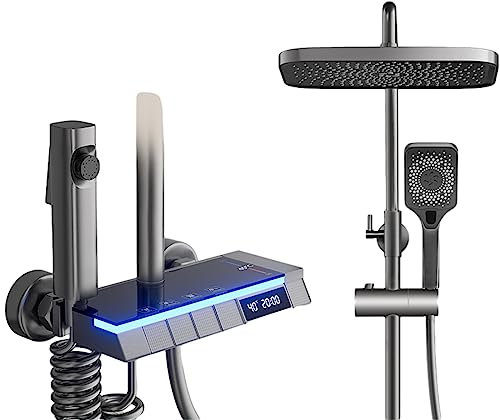 Sistema de ducha inteligente con pantalla digital LED con ambiente colorido, montado en la pared, cabezal de ducha de lluvia, juego combinado de control de temperatura constante, 82 a 110 cm, tamaño C