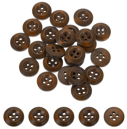 QUARKZMAN 100 stycken träknappar, 15 mm (8/15 tum) 4 hål runda träknappar, sy, knapp, hantverk för sömnad, gör-det-själv hantverk, kläder, kaffe