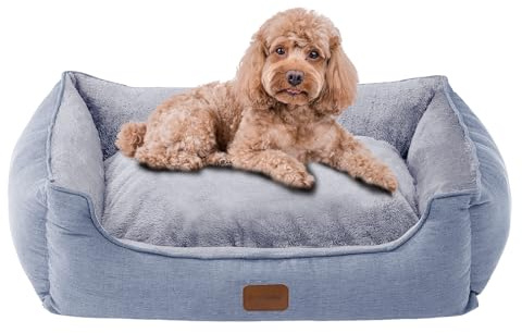 OUPEIWAWA Orthopädisches Hundebett für kleine und mittelgroße Hunde, 62x50x17cm, superweich und gemütlich, Hundekorb mit hohem Rand, abnehmbarer und waschbarer Bezug, rutschfest, Hellgrau, Indoor/Auto