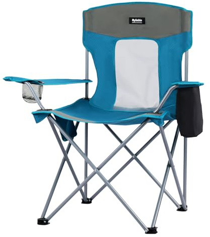 Camping Folding Chair Outdoor Lawn Portable Lightweight Camp Folding Chairs for Adult Outside with Cup Holder, Cooler Pouch & Side Pocket for Camping, Beach, Fishing, Sports or Tailgating Events