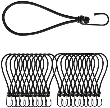 Floordirekt 20 elastici (nero, 18 cm) con gancio, estensore in gomma, corde di tensione, ragni, tenditori, tenditori, elastici, gommini per tende, teloni in gomma per rimorchi