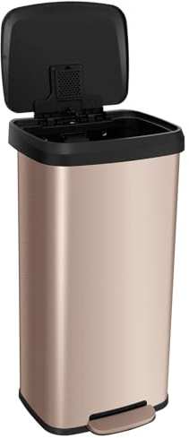 LIFEZEAL 68L Pattumiera Differenziata, Bidoni, in Acciaio Inox, Anti-odori, Chiusura Ammortizzata, con Coperchio, Pedale, Maniglia, Interno, Cucina, Bagno, Cestino Spazzatura, Secchio Rifiuti, Oro