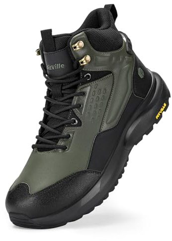 FitVille Wide Mens Boots All-Terrain Non-Slip Men's Hiking Boots Mid Height Outdoor Trekking Camping Shoes for Men, Durable Upper, Comfortable & Shock-Absorbing (Grey/Black, 12 Wide)