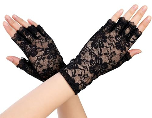 Vmoomax - Guantes cortos de encaje para mujer, 1 par de guantes de novia de medio dedo, accesorios de malla floral para bodas, bailes, té, mascaradas, eventos de disfraces