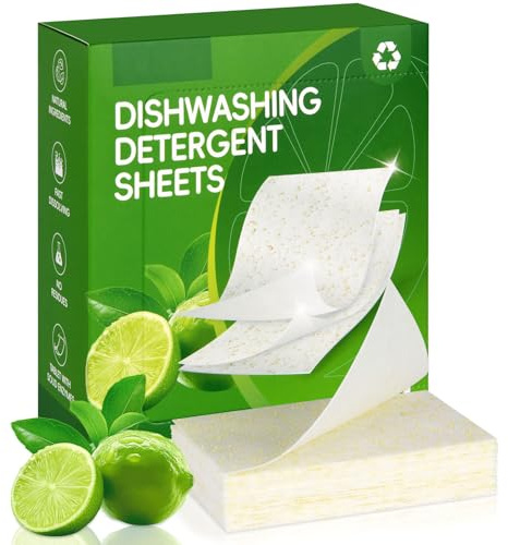 AOOWU Dishwasher Sheets, 100 Pieces Eco-Friendly Alternative to Dishwasher Tablets, Plastic-Free & Sustainable, Dishwasher Detergent Sheets Alternative to Pods & Tablets, Lemon Scent