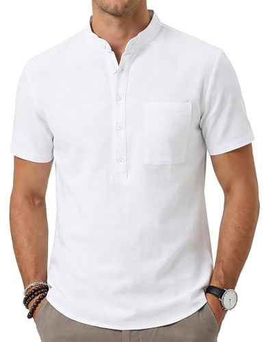 viiotu Camisetas Henley para Hombre de Algodón y Lino de Manga Corta Camisas de Verano para Hombre para Playa, Trabajo, Viajes y Uso Diario