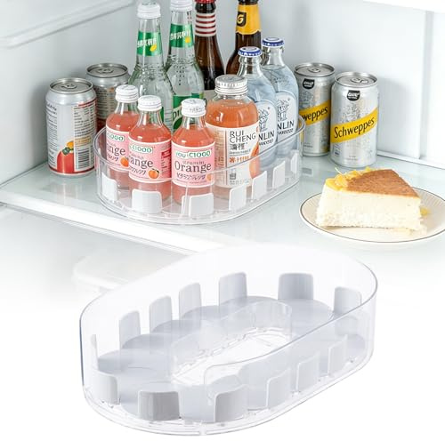 360° vridbar roterande platta Lazy Susan 33 cm, kylskåp roterande tallriksorganisatör, transparent roterande platta köksorganisatör, för kylskåp, kök, förvaringsskåp (transparent + vit)