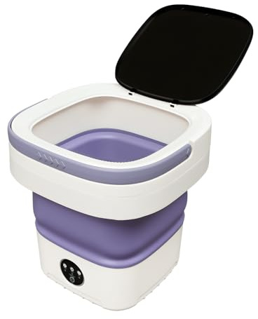 Mini lavadora plegable, 12 L, lavadora portátil, gran capacidad con centrifugado, cesta de drenaje móvil, lavadora de camping para apartamentos, dormitorios y autocaravanas (morado)