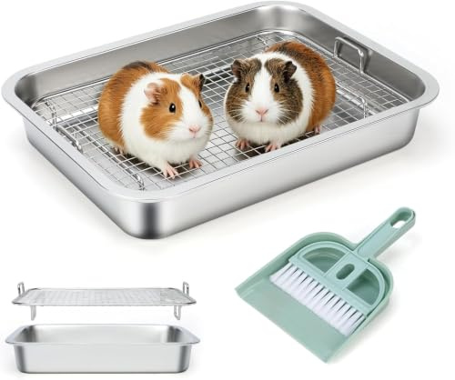 HYLYUN Stainless Steel Guinea Pig Toilet with Grille + Hand Brush