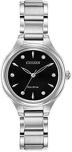 Citizen Women's Eco-Drive Dress Classic Diamond Watch in Stainless Steel, Black Dial (Model: FE2100-51E)