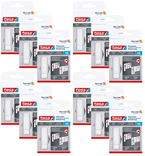 tesa Klebestreifen zum Befestigen auf Tapete & Putz, 1 kg Halteleistung (1 kg | 12er Pack)