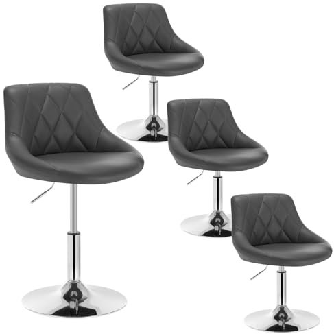 WOLTU Schminktisch Stuhl Hocker, Bequemer Schminkstuhl aus Kunstleder mit Lehne, Höhenverstellbar, 360° Drehbar, für Schlafzimmer, Esszimmer, Küche, Grau, BH241gr-4