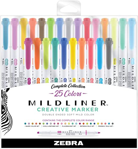 Zebra Mildliner Double Ended Highlighters 25/Pkg-Assorted Colors -78125