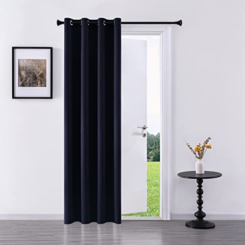 CUTEWIND Navy Blue Blackout Waterproof Curtain, 1 Panel Thermal Eyelet Curtains for Bedroom Living Room Front Door with Tie Back, 46x82 Inch 117x208 CM