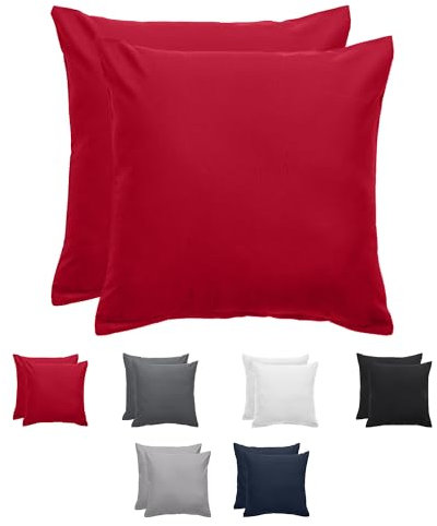 Komfortec Kissenbezug 80x80 2er Set - 100% Mikrofaser, Weich & Atmungsaktiv, mit Reißverschluss - Kopfkissenbezug - Waschbar & Pflegeleicht - Rot