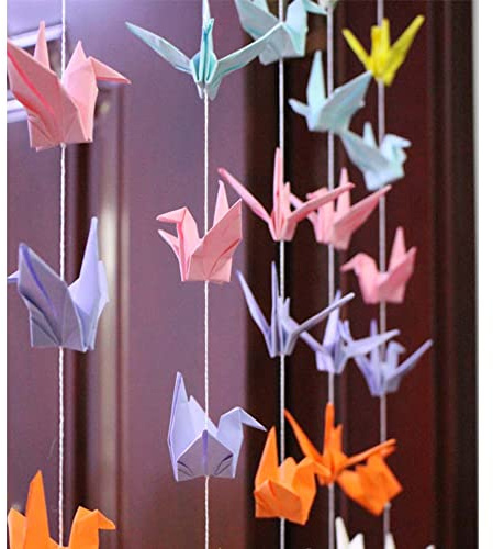 SHHS Large Colorful Paper Crane Hanging Garlands (3stringsX 3.3ft), Origami Birds Streamers for Bridal Shower, Baby Shower Birthday Party Supplies