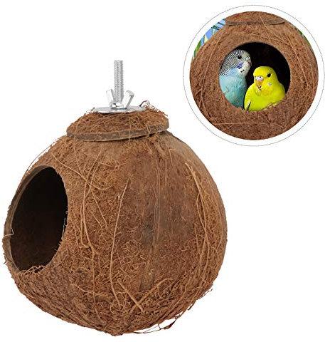 PATKAW 1stk Kokosnussschalen-vogelnest Versteck Für Vögel Reptilienverstecke Aus Kokosnuss Vogelkäfig Vogelhaus Aus Kokosnussschalen Natürliche Vögel Hängematte Rostfreier Stahl Papagei