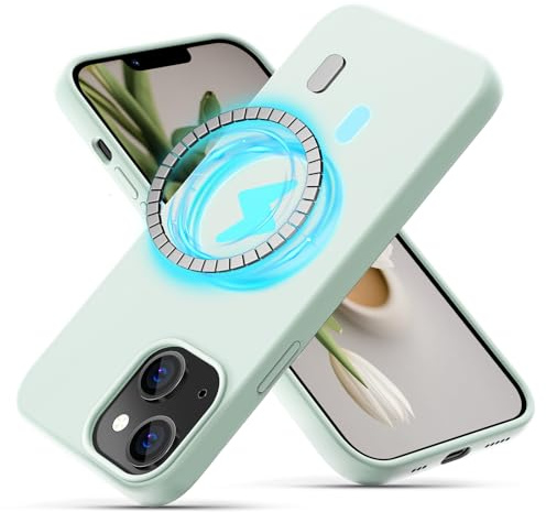 OIIAEE Silicone Case Designed for iPhone 13 Case, Ultra Slim Shockproof Protective Liquid Silicone Phone Case with Soft Anti-Scratch Microfiber Lining, 6.1 inch,Mint Green