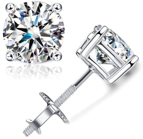 KRFY Moissanite Ohrstecker 1/1,6/2 Karat 6,5mm Brillanter Rundschliff D Farbe VVS1 Klarheit Diamant Ohrringe 18 Karat Weißgold Vergoldete Sterling Silberohrringe für Damen