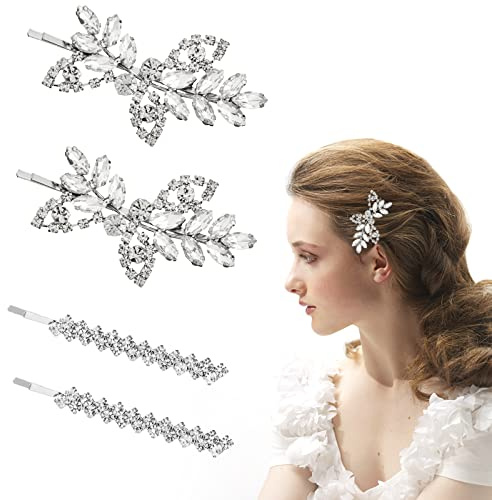 Bigxin 4pcs Pinzas para Pelo Novia Pasador Pelo con Diamantes de Imitación Horquilla de Pelo Boda Cristal Accesorios para el Pelo para Mujeres y Niñas