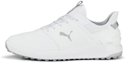 Puma Golf Men's Ignite Elevate Wide Golf Shoe, White- Silver, 9