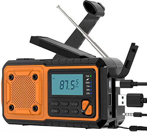 Tendak Radio solaire à manivelle avec chargeur de téléphone USB rechargeable, radio d'urgence avec alarme SOS, lampe de poche, lampe de lecture, équipement de survie pour camping, randonnée