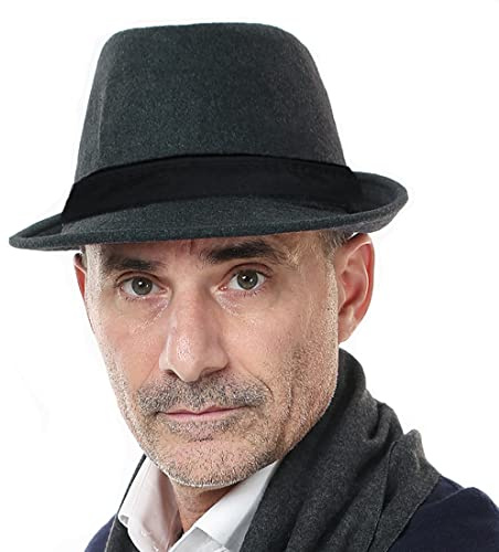Cappello Fedora Uomo Feltro Panama Jazz Hat Donna Classico Manhattan Strutturato Trilby Cappello Breve Vintage Fedora Hat Band, Grigio, taglia unica
