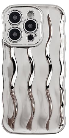 Caseative Curly Wave Pattern Frame Soft Compatible with iPhone Case (Silver,iPhone 14 Pro)