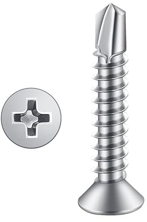 #6 x 1-1/2 (100 Pack) Flat Head Sheet Metal Screws Self-Tapping Screw Phillips Head Self Drilling Screws, 410 Stainless Steel
