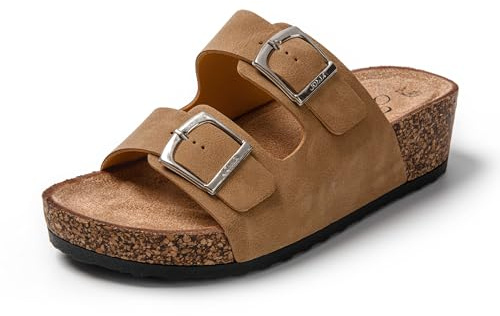 JOMIX Sandali Donna Estivi Eleganti Ciabatte Mare Comode Zeppa Sughero Casa Spiaggia SD8038 Khaki 41