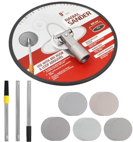 Pole Sander for Drywall, 9 Inch Radial Sander with Pole, Adjustable Wall Sander for Painting Prep, Drywall Pole Sanding Tool with Replaceable Sanding Pads