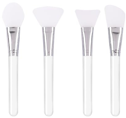 TIKMOON Face Mask Brush,4pcs Different Shapes Silicone Face Mask Brush Facial Mud Mask Applicator Brush Hairless Body Lotion and Body Butter Applicator Tools Transparent Handle., White