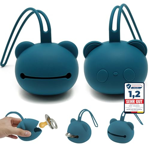 Tastic Caja para chupete para bebé – Caja de silicona para chupete de viaje en forma de panda – Almacenamiento de chupetes sin BPA – Caja versátil y fácil de limpiar, color azul