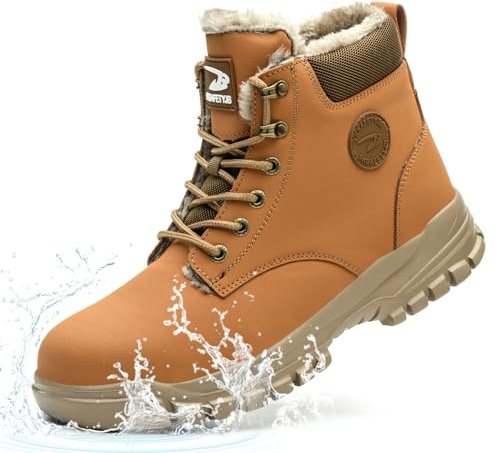 Scarpe Antinfortunistiche Invernali Uomo Donna Impermeabili Scarpe da Lavoro con Imbottitura Calda Stivali di Sicurezza Antiscivolo, Marrone, EU 45