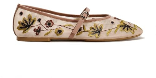 Donne Mesh Piatto Mary Janes Embroidered Floreale Buckled Strap Flats Casual Comodo Punta Rotonda Ballerina Scarpe Dress Ufficio Scarpe per Donne Le Signore Ragazze Rose Numero 41