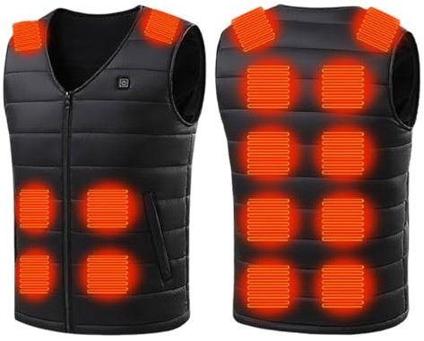 UHouse Beheizbare Weste Herren Winter Heizweste Damen Steppweste mit 25 Heizzonen Leichte Daunenweste ohne Kragen Beheizte Westen Warme Winterweste Für Paare Schwarz L