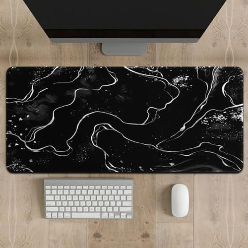 Surwin Tappetini Mouse Gaming, Tappetino per il Mouse 3D Marmo Tappetino Mouse da Tavolo Soft Confortevole Tappeti Mouse Base in Gomma Antiscivolo Mousepad Durevole (300x800mm,Nero Bianco)