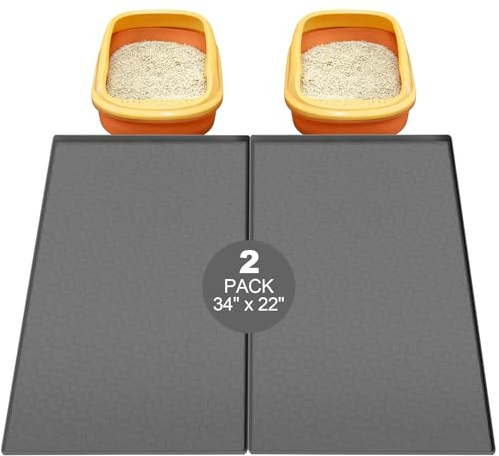 Homegroove 2Pcs Silicone Cat Litter Box Mat, 34x22 Large Litter Box Mat for Litter Trapping, Waterproof Kitty Litter Mat for Indoor Cats, Cat Litter Catcher Mat for Floor, Non-Slip, Easy to Clean
