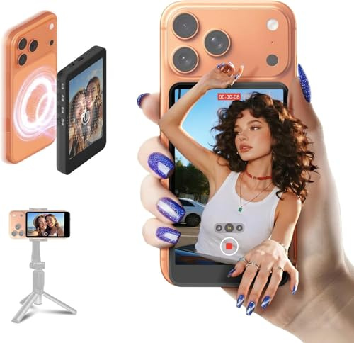 SYNCO XView Monitor para Teléfono iPhone y Android, Pantalla Magnética para Selfie Vlog Inalámbrico 50M Batería 3H, Altavoz Integrado para TikTok Youtube (Negro)