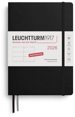 LEUCHTTURM1917 372525 Veckokalender medium (A5) 2026, 12 månader, svart, tyska