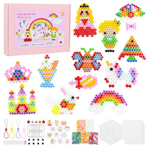 HERMORRYSS Perle a Repasser, Perles à Repasser Princesse, 1200 Pièces 10 MM Perles Fusible avec 12 Motifs, 6 Papiers à Repasser et Accessoires, pour Anniversaire, Noël Loisir Creatif Enfant Cadeau