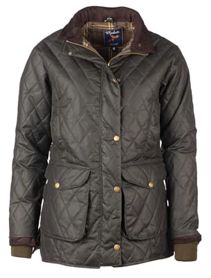 Rydale Ladies Diamond Quilted Wax Jacket Olive Green Womens Waxed Cotton Coat (UK, Numeric, 12, Regular, Regular, Olive)