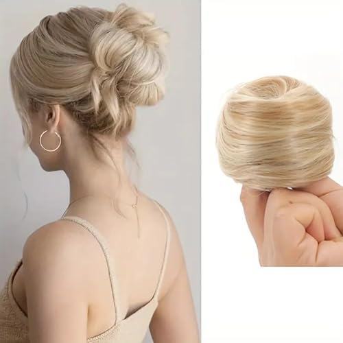 Hårdelar för kvinnor, rörig hårknut scrunchie, elastiska hårförlängningar, uppsättningstillbehör, syntetiska lockiga hårsnoddar för kvinnor (Blond)