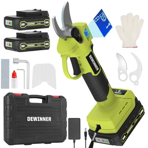 DEWINNER 20V Electric Pruning Shears, Brushless Electric Scissors with SK5 Blades, Cordless Garden Pruners with 2PCS 2.0Ah Li-ion Battery, Max 25mm, 2 Cutting Ranges, LCD Screen