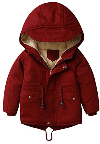 Générique Veste Polaire Garçon,Epaisse À Capuche Doudoune Manteau D’Hiver Blouson Garçon Chaud Pour Automne Hiver Printemps Coupe-Vent 1-7 Ans Bébé Fille Rembourré (Vin,4-5 ans)
