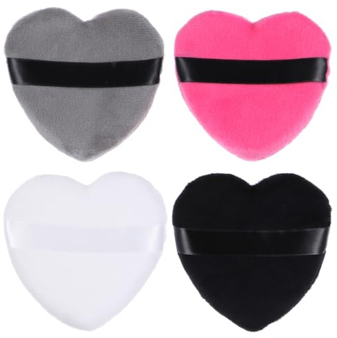 UKCOCO Houppettes à Poudre et Économie de Poudre en Coton Lot de 4 Forme Cœur Haute Densité Maniabilité Facile pour Maquillage Visage