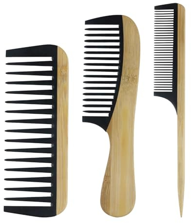Pettine In Bambù Da 3 Pezzi, Spazzola Per Capelli Antistatica, Ispessita E Non Facile Da Rompere, Adatta A Diverse Acconciature Da Donna.