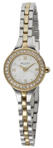 REGENT F-1671 Reloj de mujer de acero inoxidable bicolor con cristales engastados bisel 19 mm cuarzo