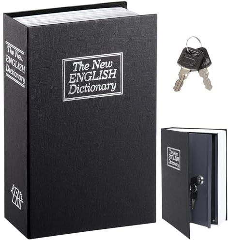 Book Safe with Key Lock - Parrency Dictionary Diversion Metal Hidden Safe Lock Box, 9 1/2 x 6 x 1 1/3, Black Medium, SBH-M010